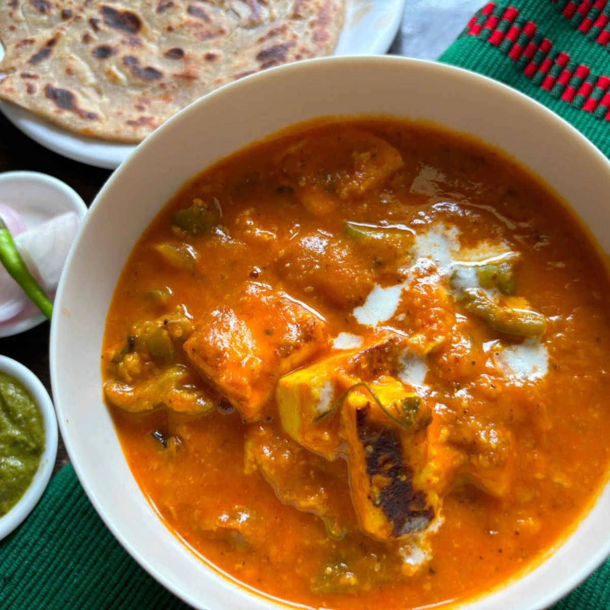 Kadai paneer with capsicum served with paratha at Ginger Indian Cuisine, Richmond BC