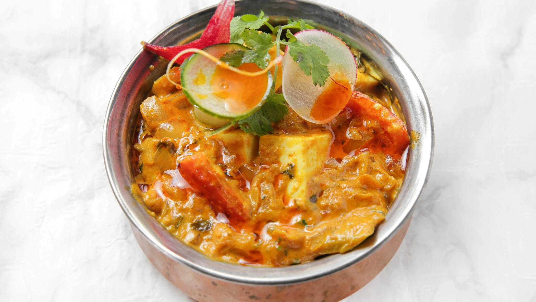 Handi paneer cooked in a traditional clay pot at Ginger Indian Cuisine, Richmond BC